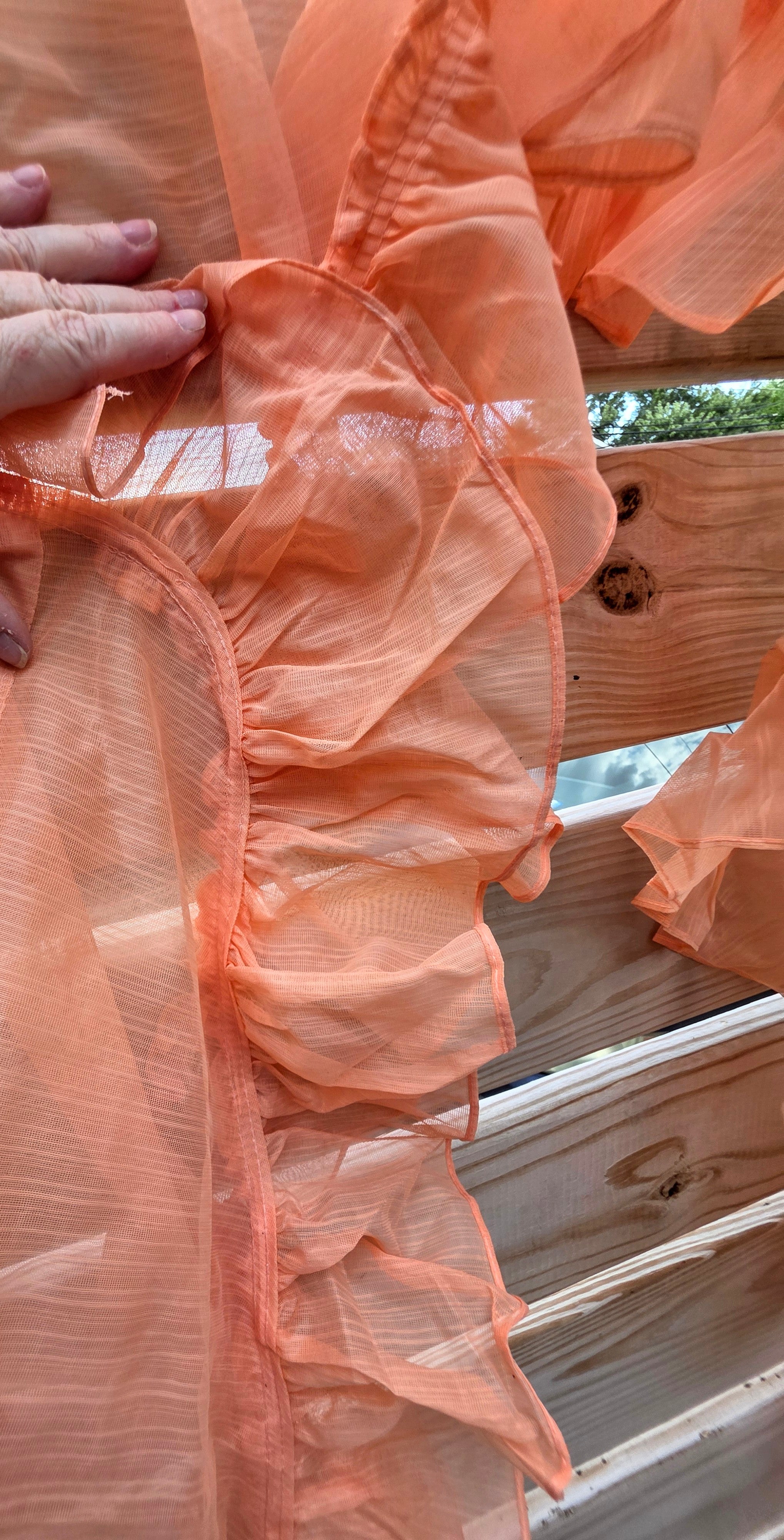Vintage Ruffled Sheer Curtain Panels Tiered Peach Coral 43x63 Cottagecore