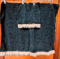 Vintage Hunter Green Lace Trim Hand Towels Washcloth Set Bows Bath 3 Pc