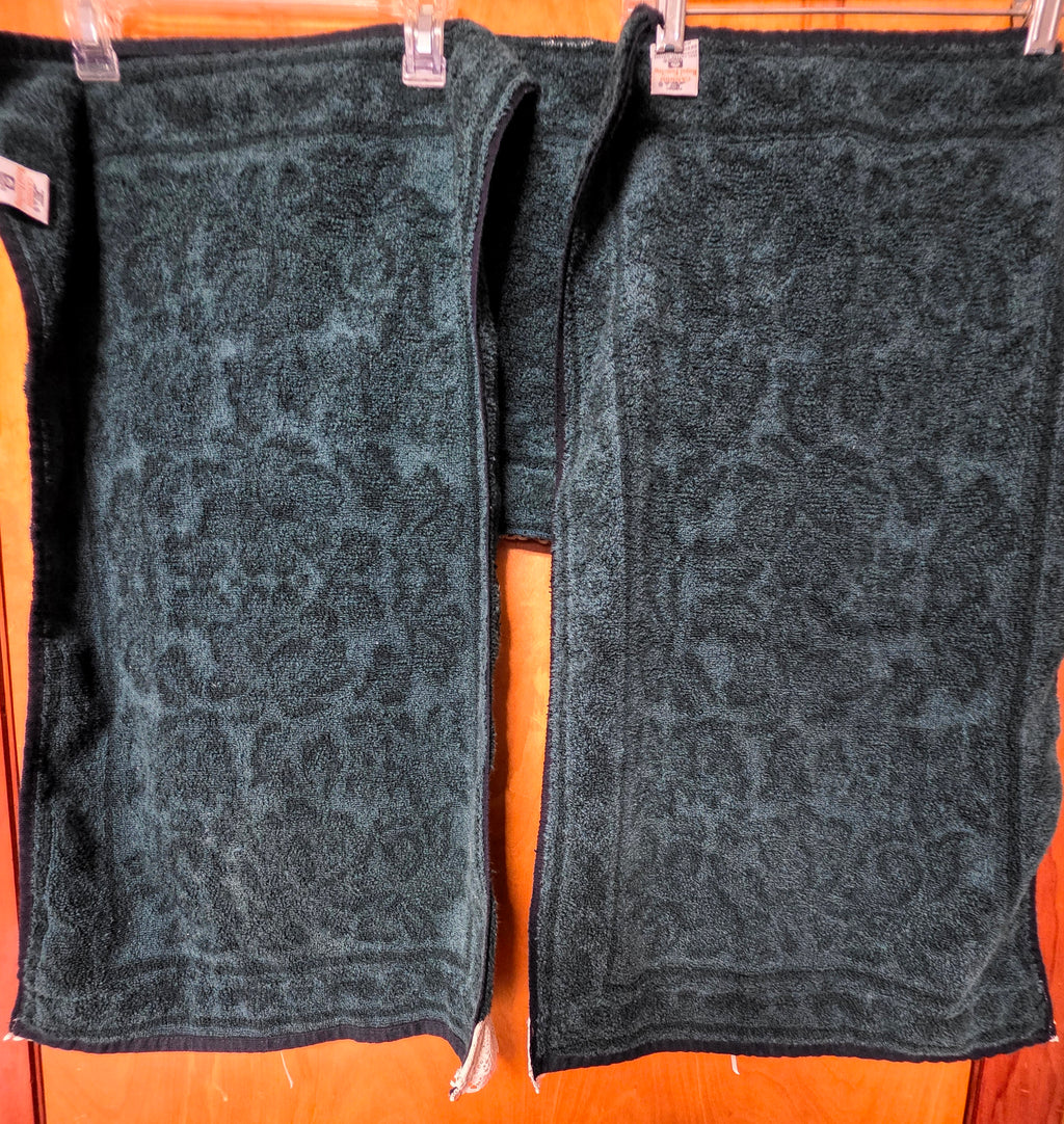 Vintage Hunter Green Lace Trim Hand Towels Washcloth Set Bows Bath 3 Pc