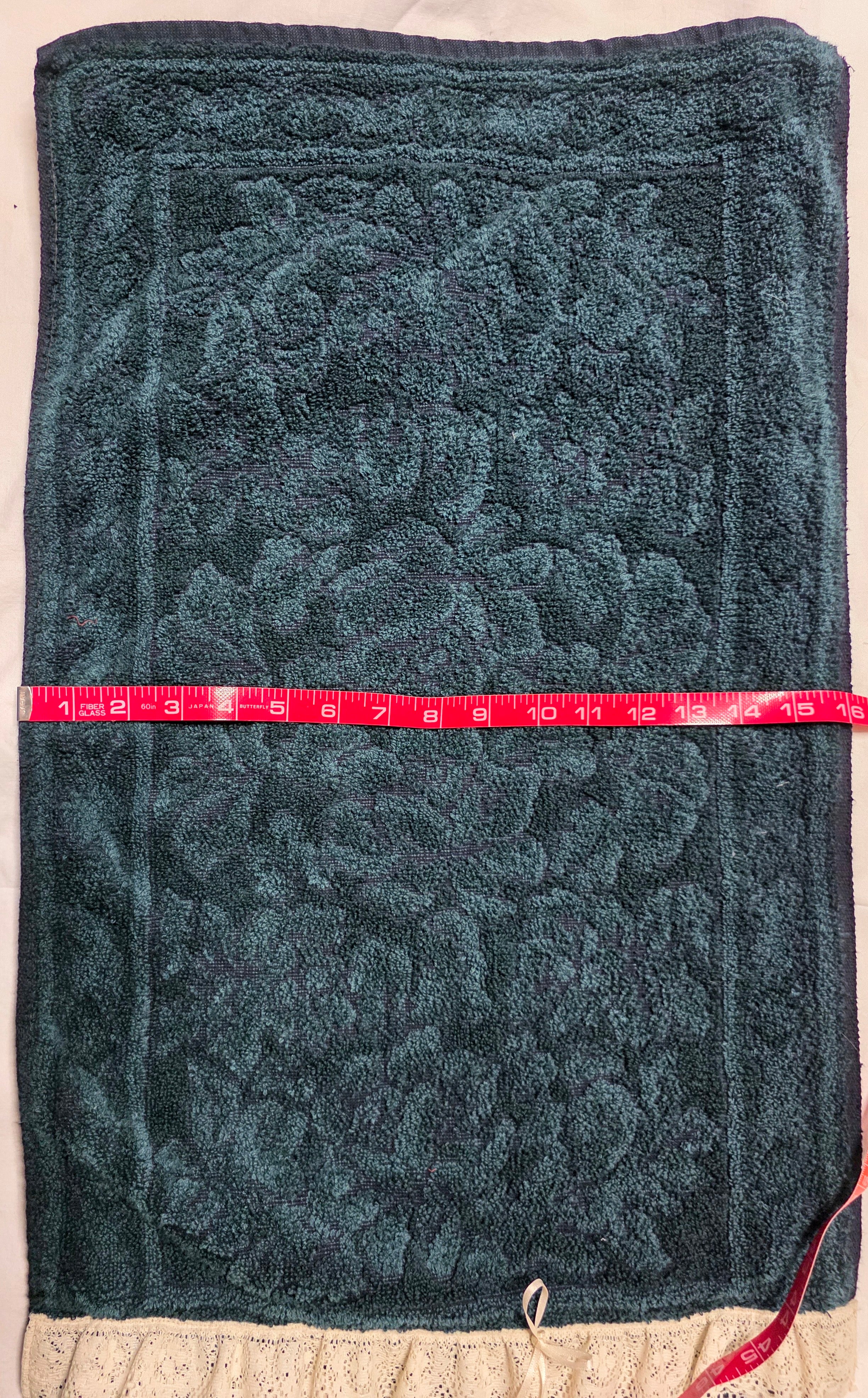 Vintage Hunter Green Lace Trim Hand Towels Washcloth Set Bows Bath 3 Pc