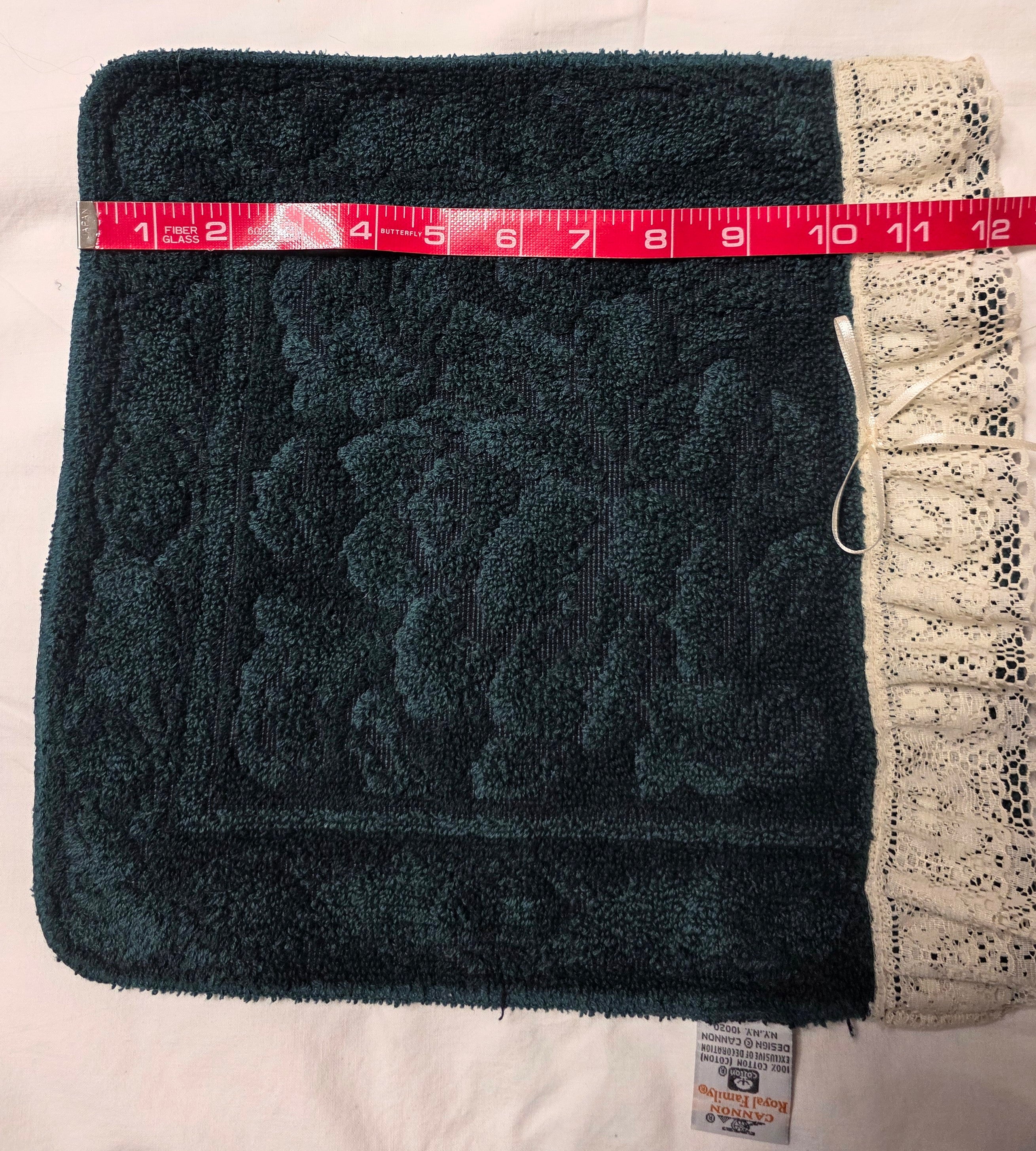 Vintage Hunter Green Lace Trim Hand Towels Washcloth Set Bows Bath 3 Pc