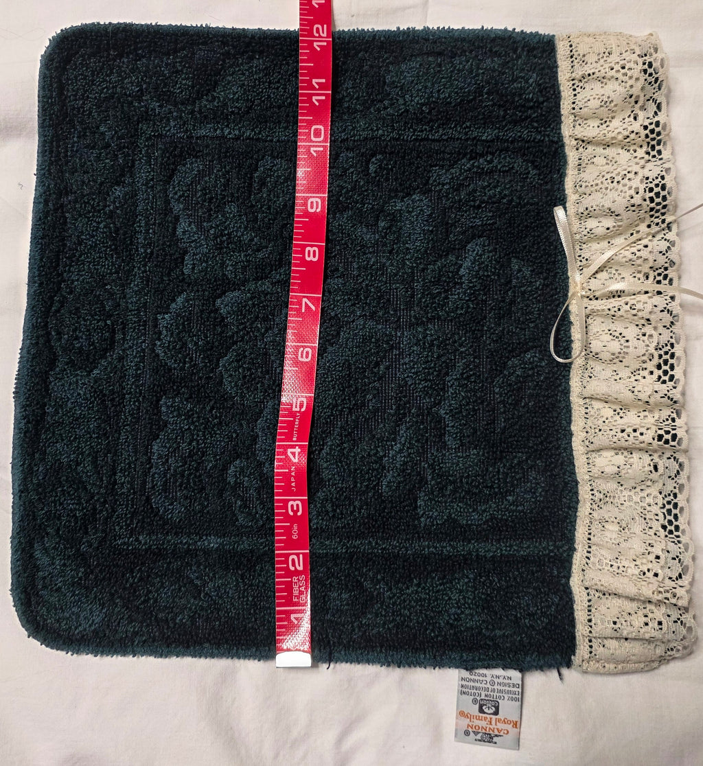 Vintage Hunter Green Lace Trim Hand Towels Washcloth Set Bows Bath 3 Pc