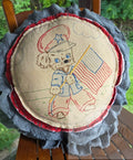 Rare Vintage 1930s–1940s Hand Embroidered Patriotic Puppy Pillow