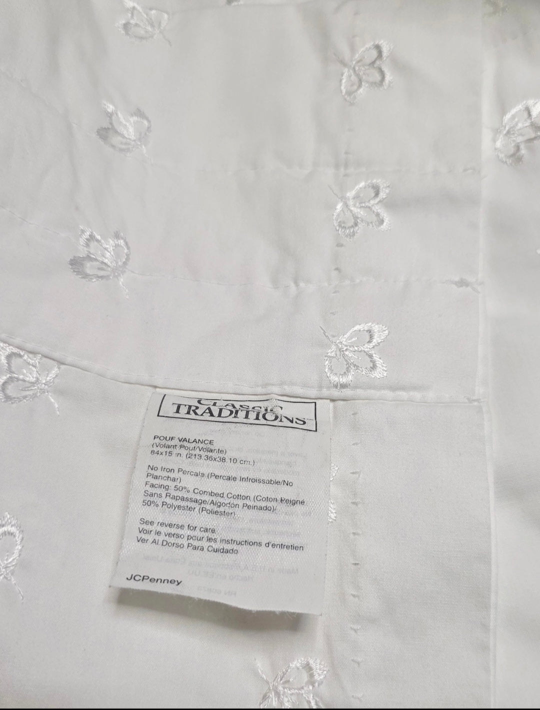 Classic Traditions JCPenney White Embroidered Curtain Set 2 Panels & Valance