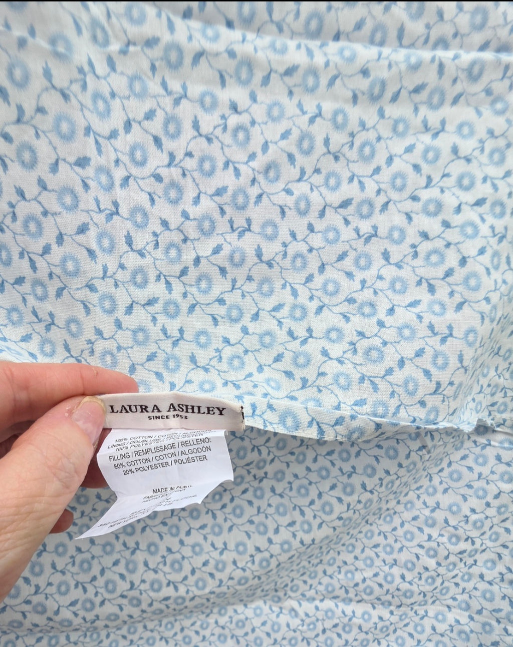 Laura Ashley Kenna Pillow Sham 21x27 Cotton Floral Patchwork Shabby Chic Blue White