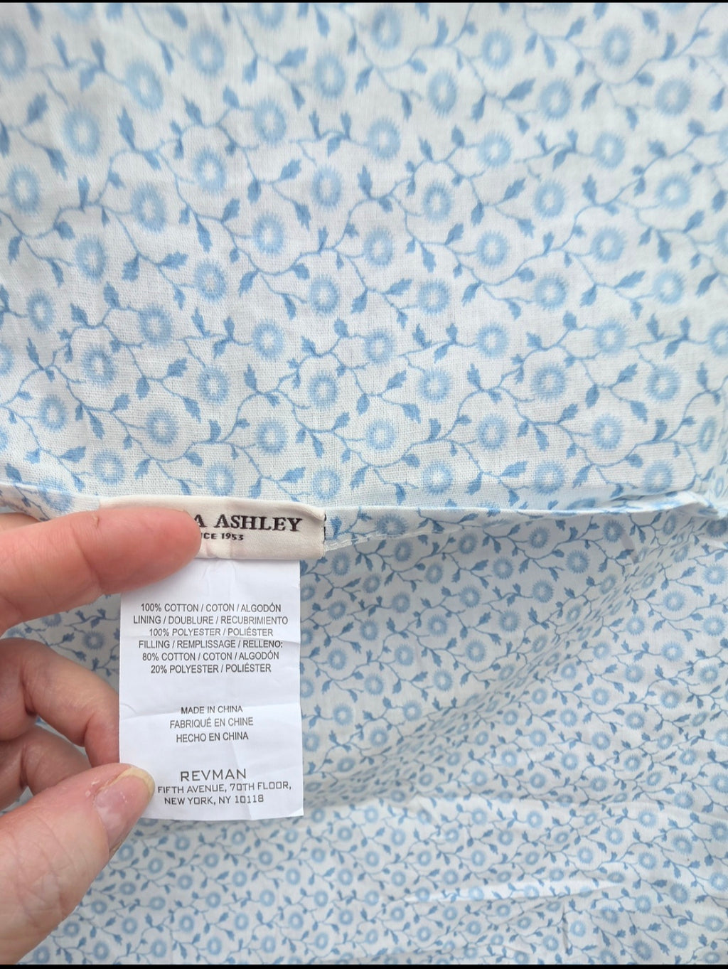 Laura Ashley Kenna Pillow Sham 21x27 Cotton Floral Patchwork Shabby Chic Blue White