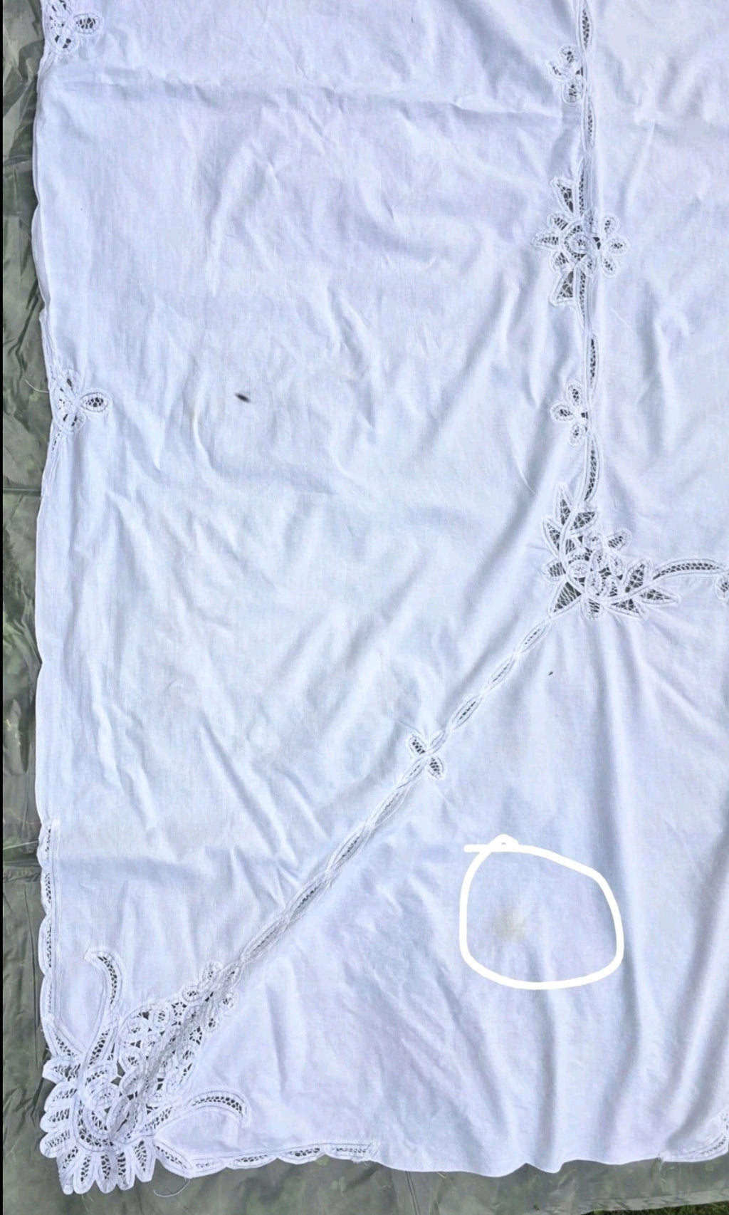 Vintage White Cotton Lace Bedspread Twin  Tablecloth 62" x 95" Floral Cutwork