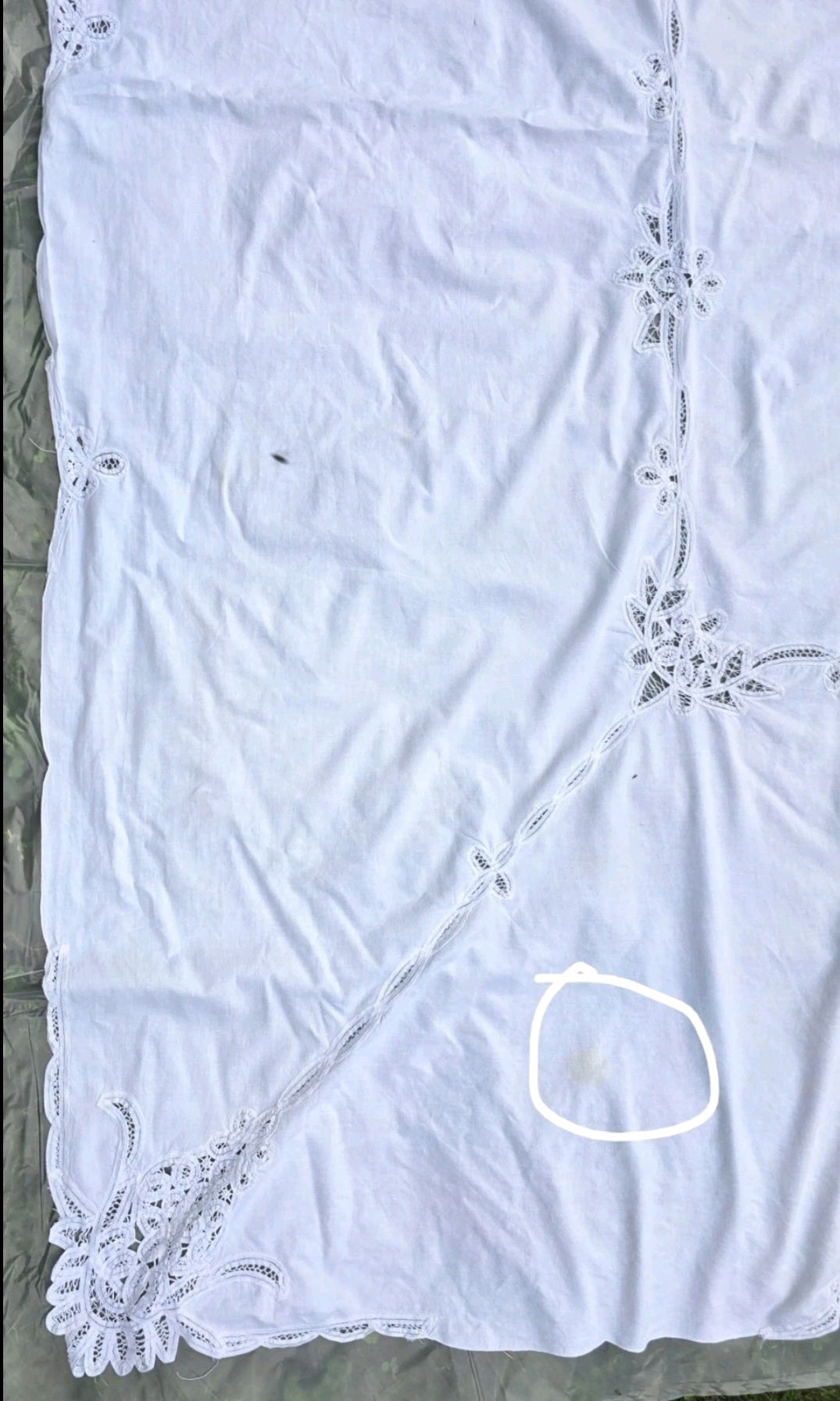 Vintage White Cotton Lace Bedspread Twin  Tablecloth 62" x 95" Floral Cutwork