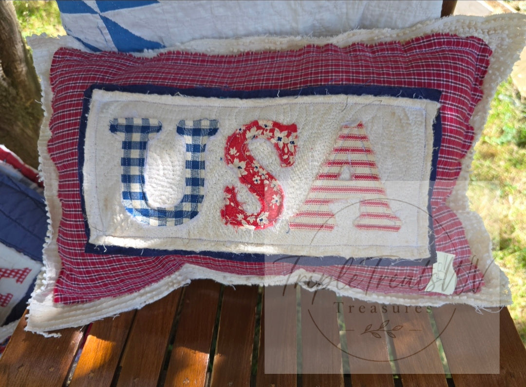 Vintage Quilt Americana USA Pillow | Handmade Patriotic Throw Pillow B