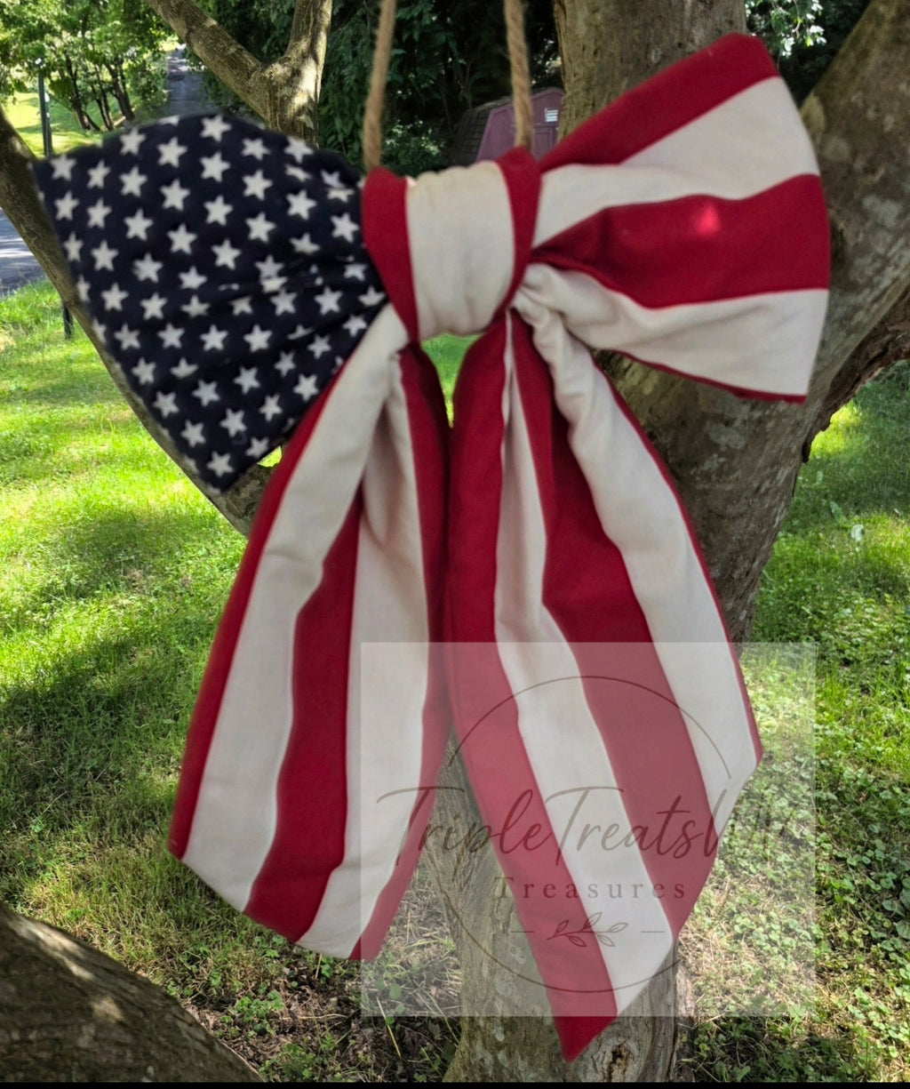 Large Patriotic American Flag Bow - 12" x 19"