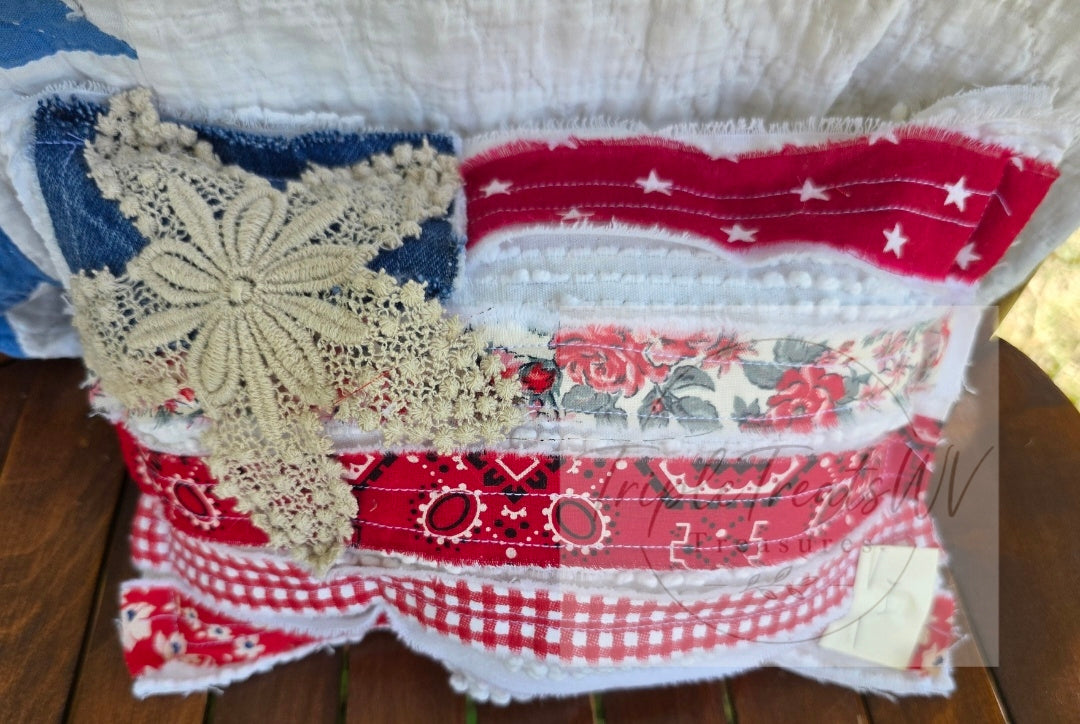Vintage Quilt Americana USA Pillow | Handmade Patriotic Throw Pillow I