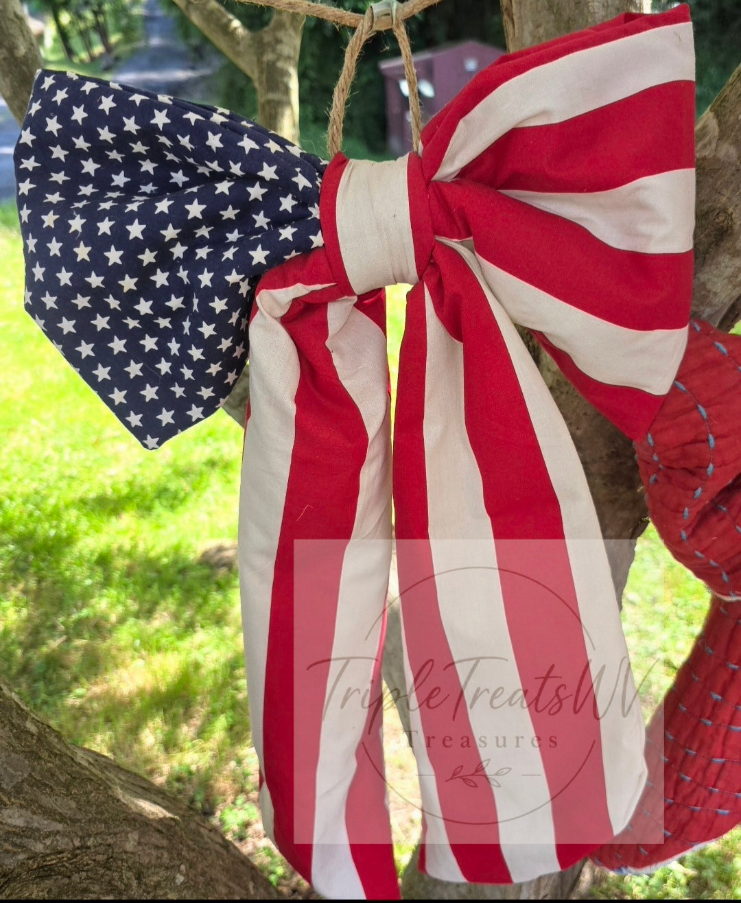 Extra Large Patriotic American Flag Bow - 15" x 23"H
