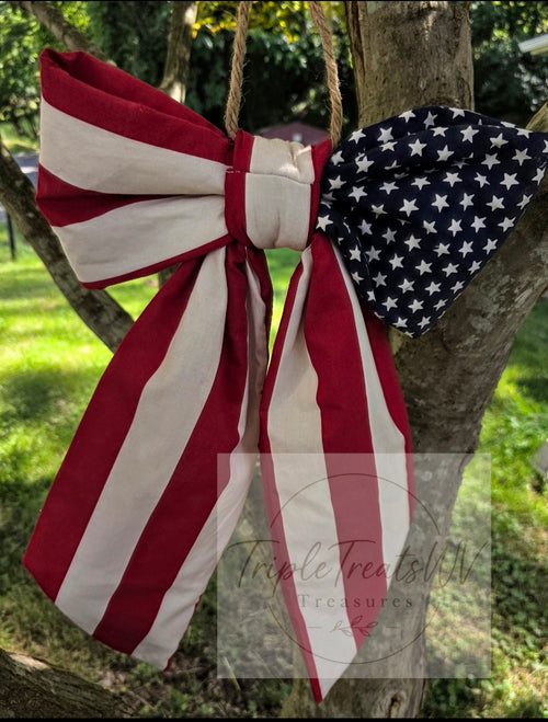 Large Patriotic American Flag Bow - 12" x 19"