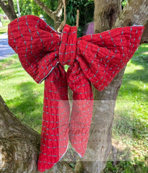 Large Reversible Vintage Quilt Bow - 17" x 25"