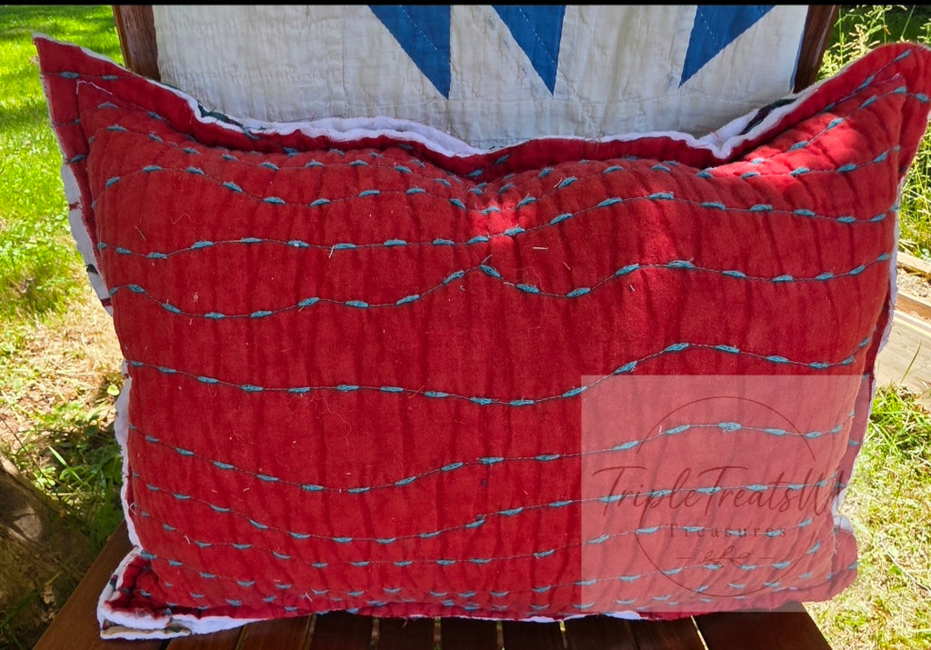 Vintage Quilt Americana USA Pillow | Handmade Patriotic Throw Pillow E