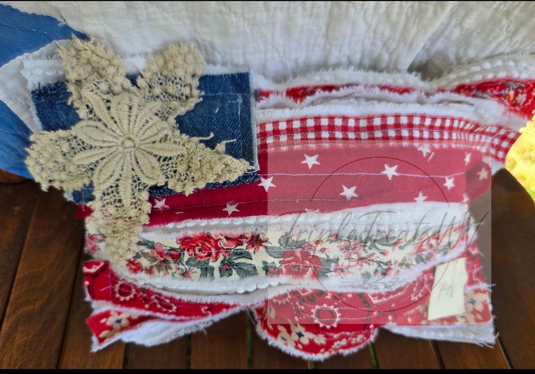Vintage Quilt Americana USA Pillow | Handmade Patriotic Throw Pillow H